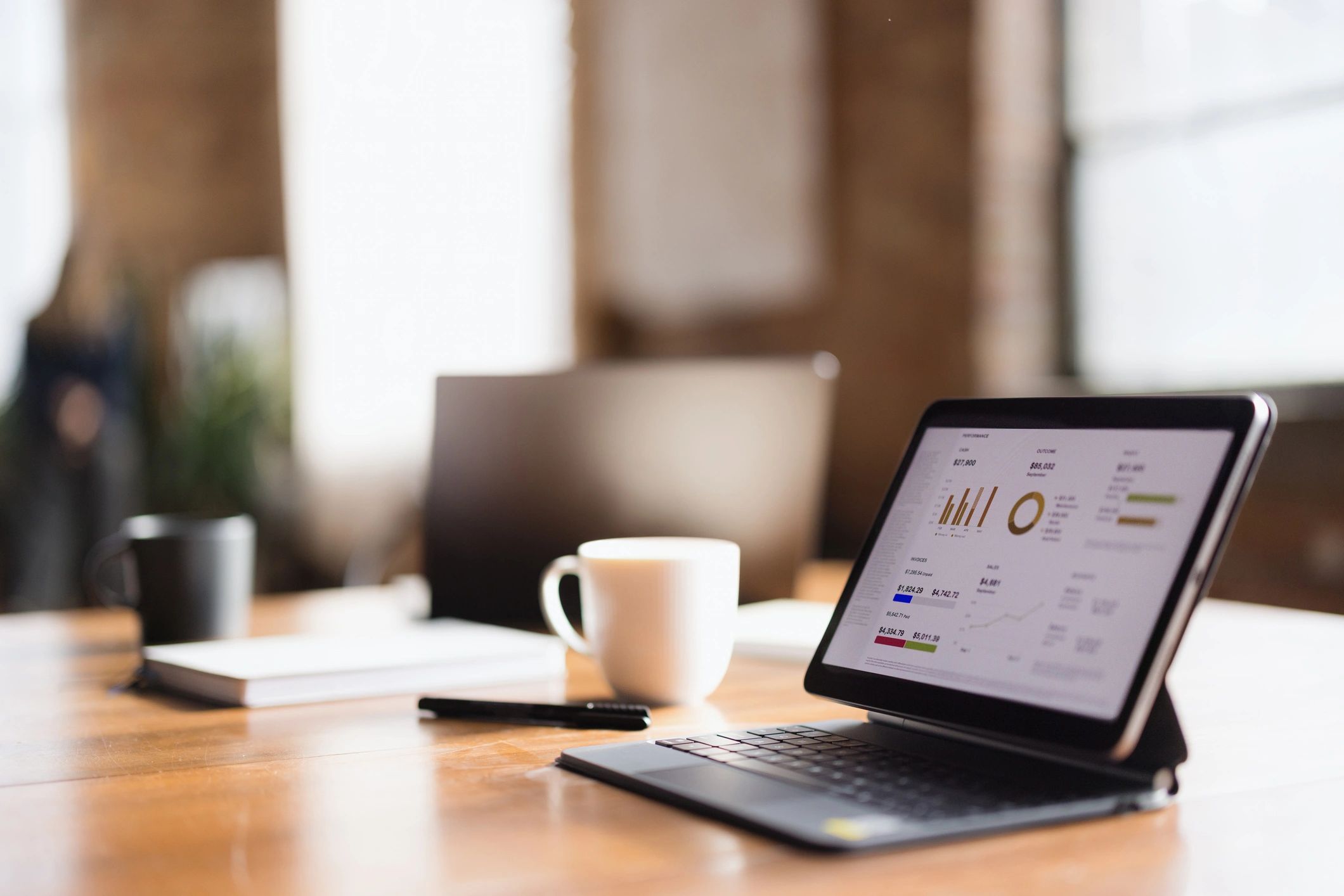 Analytics dashboard and performance metrics on a tablet